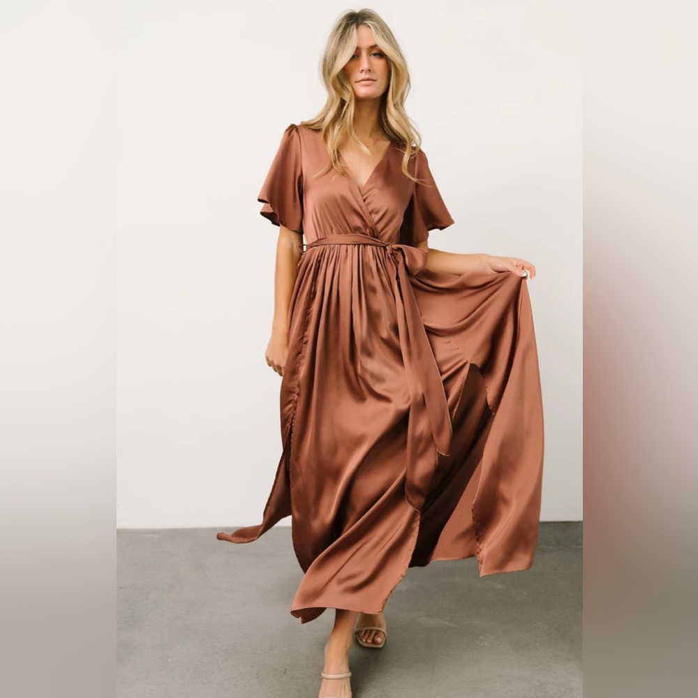 Baltic Born Sicily Satin Maxi Dress- Rosy Brown
